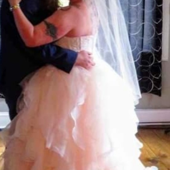 Oleg Cassini wedding dress in blush: Style 8CWG568 - Picture 1 of 8